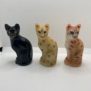 Fenton Jungle Cat Collection Tiger Panther Jaguar Cheetah Hand Painted Set Of 3